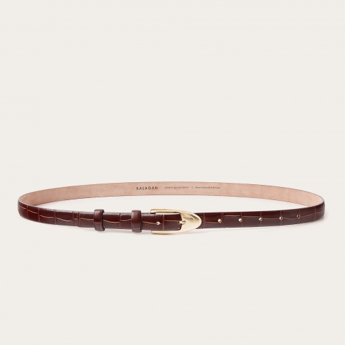 Thin belt with a buckle, brown croco pattern #333